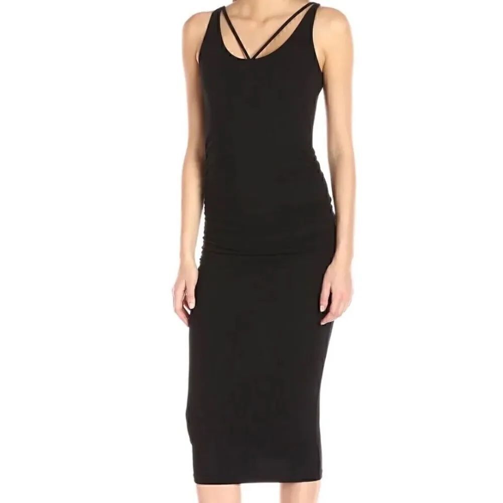 Michael Stars Charcoal Gray Jersey Knit Ruched MIDI Dress